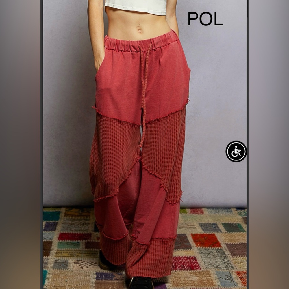 POL Wide Leg Patchwork Pants in Brick Red